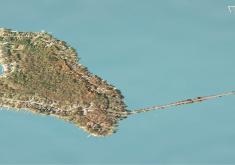 Oblique aerial photo looking down at Johnson's Island