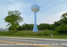 Conceptual photo depiction of the proposed water tower at the site on Bayshore Road