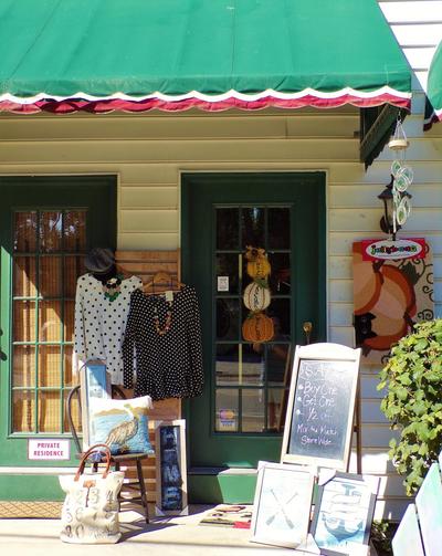 A shop with a green door