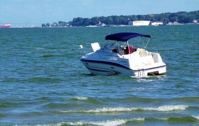 A speedboat on the lake